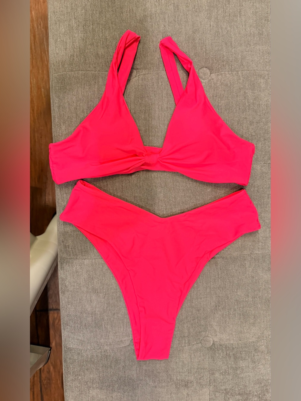 SHEIN Hot Pink Twist-Front Bikini Set